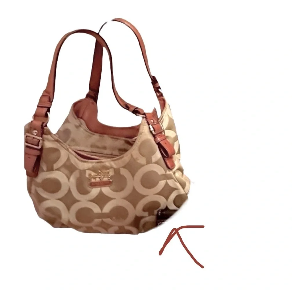 Coach Canvas & Leather Tan Signature Logo Shoulder Bag. GUC “Peach” Straps, VNTG - Picture 5 of 10